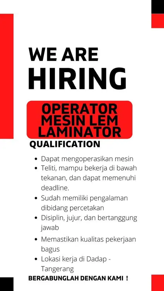Lowongan operator mesin lem gelombang otomatis /