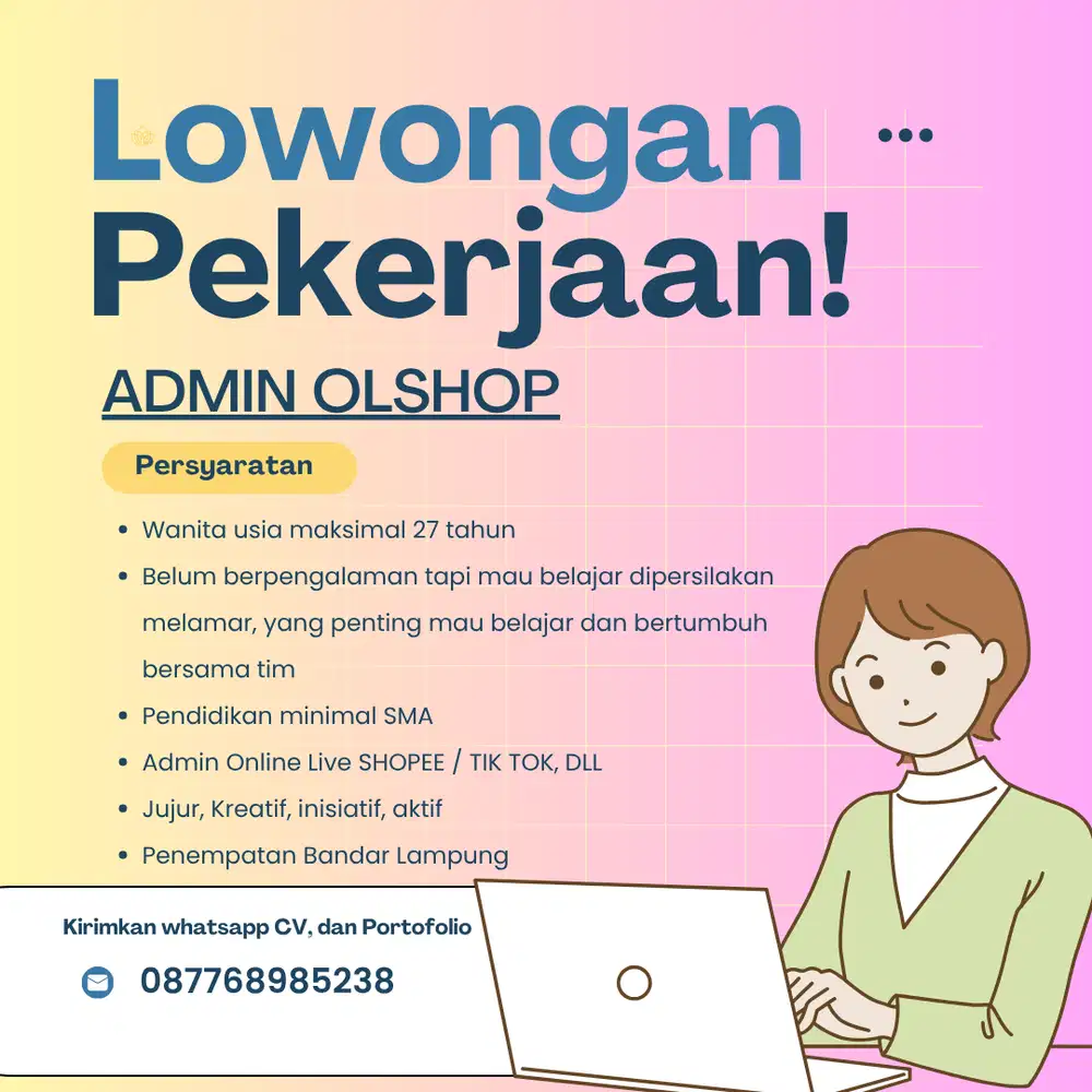 Lowongan Kerja Admin Olshop - Bandar Lampung (Pengalaman Tidak Diutama