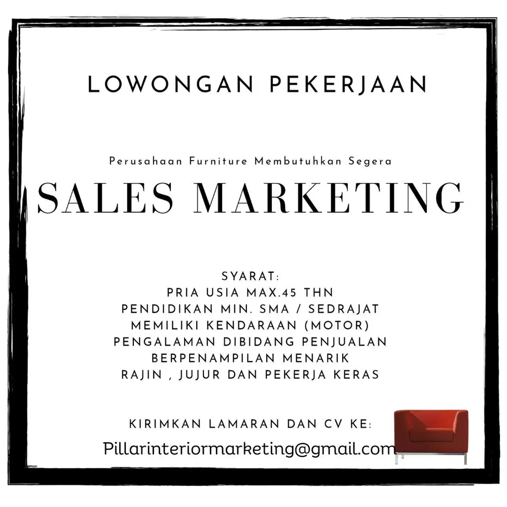 Dibutuhkan Segera Sales Marketing Furniture