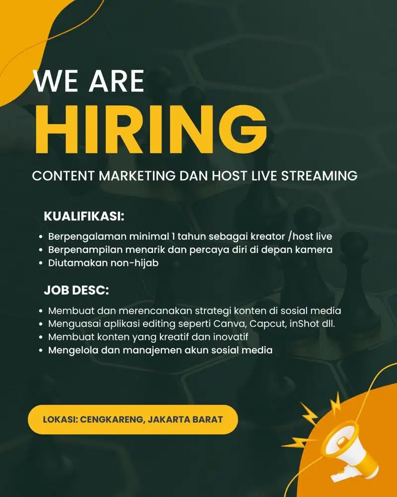 Lowongan kerja Content Marketing dan Host Live