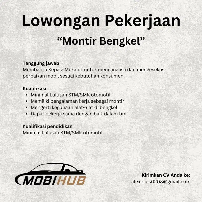 Lowongan kerja montir bengkel mobil