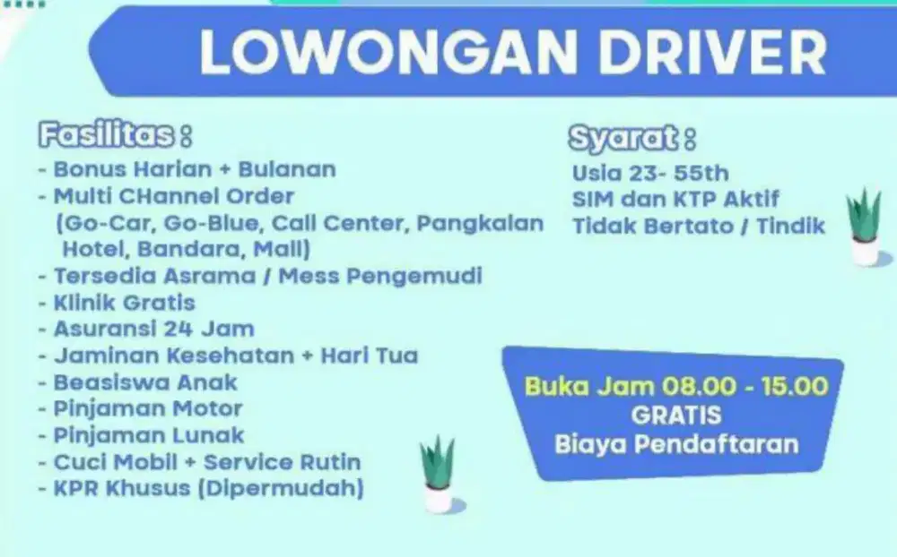 Lowongan supir taksi blue bird pool ci pondoh tangerang