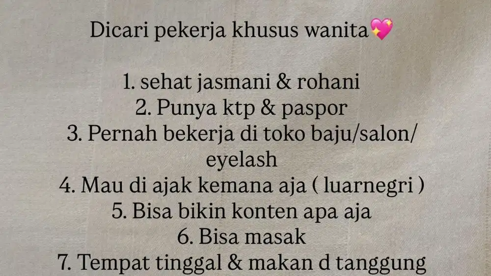 Di cari lowongan utk wanita
