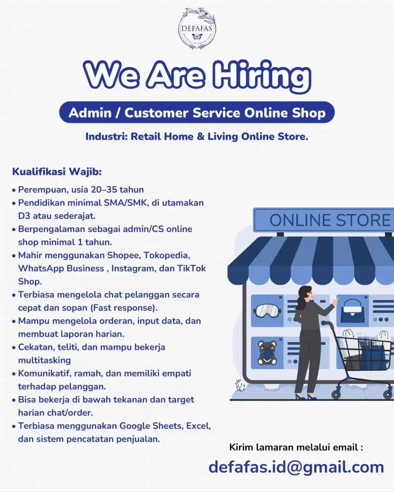 We are hiring: Customer Service Sales & Freelance Live Host OnlineShop