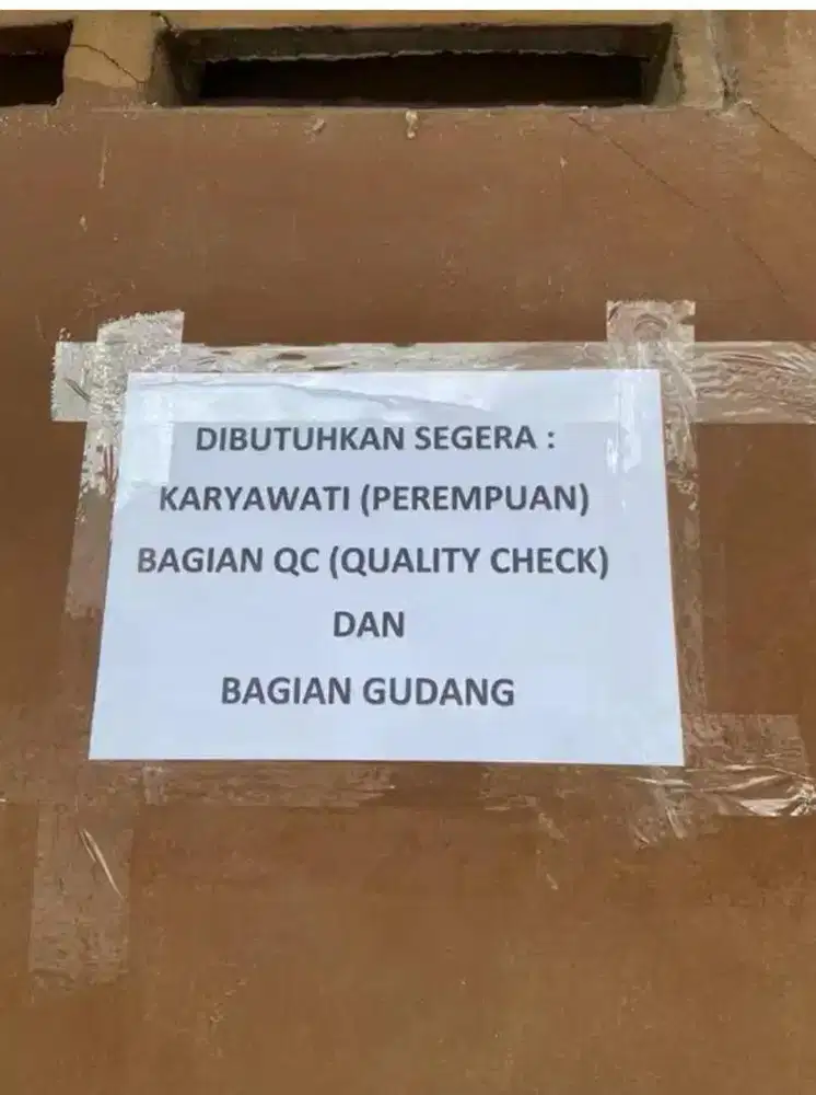 Di Cari Karyawati Untuk Gudang Bahan Baku Sendal