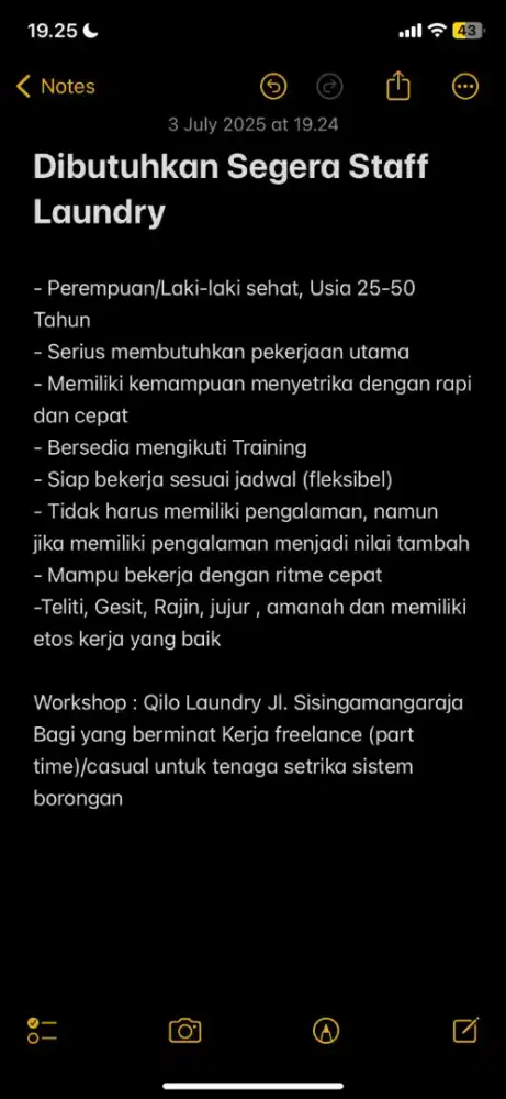 Dibutuhkan segera karyawan Laundry