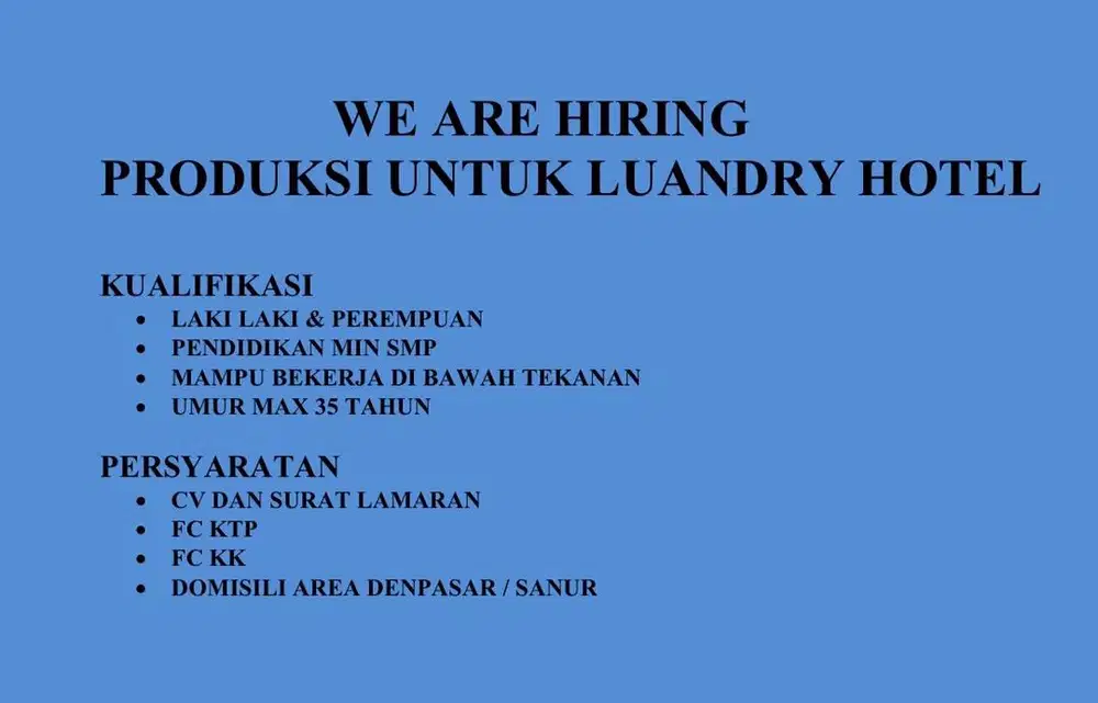 Loker Karyawa produksi Laundry