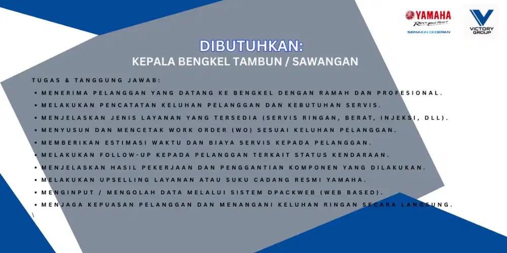 LOWONGAN KEPALA BENGKEL DEALER RESMI YAMAHA