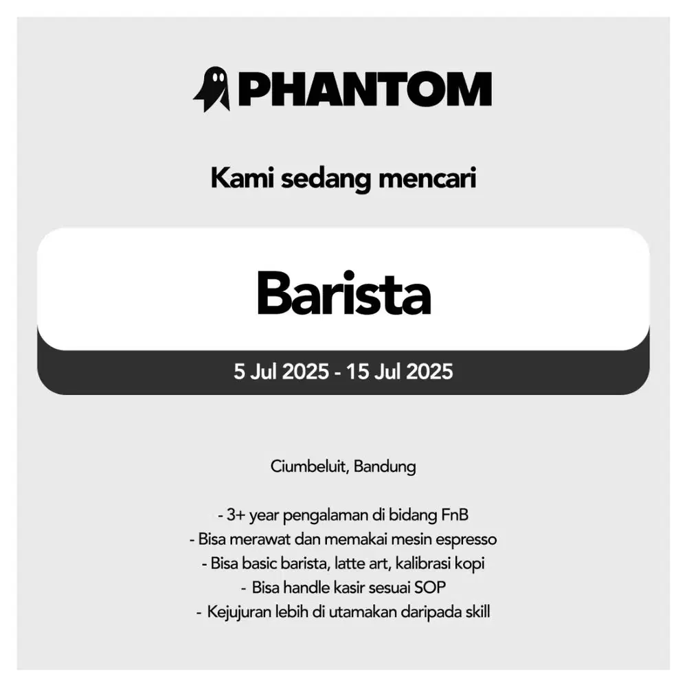 Lowongan kerja Ciumbeluit Bandung Barista