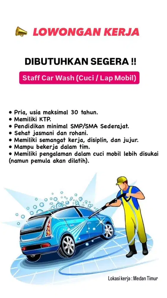 Staff Cuci / Lap mobil / Mekanik / Kasir
