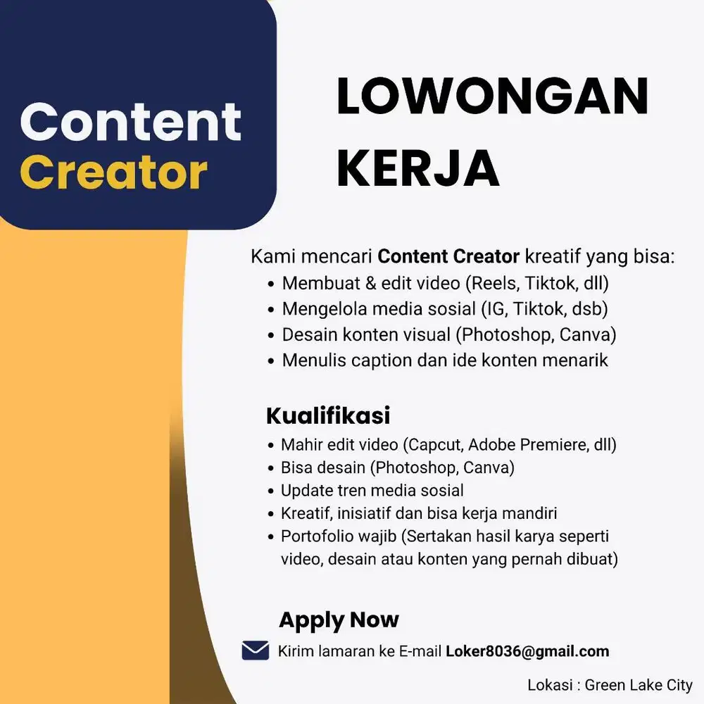 DICARI CONTENT CREATOR PENGALAMAN MIN 1 TAHUN