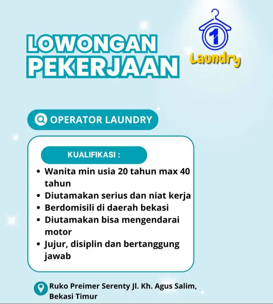 DICARI OPERATOR LAUNDRY DI BEKASI