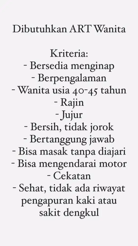 DIBUTUHKAN ART WANITA