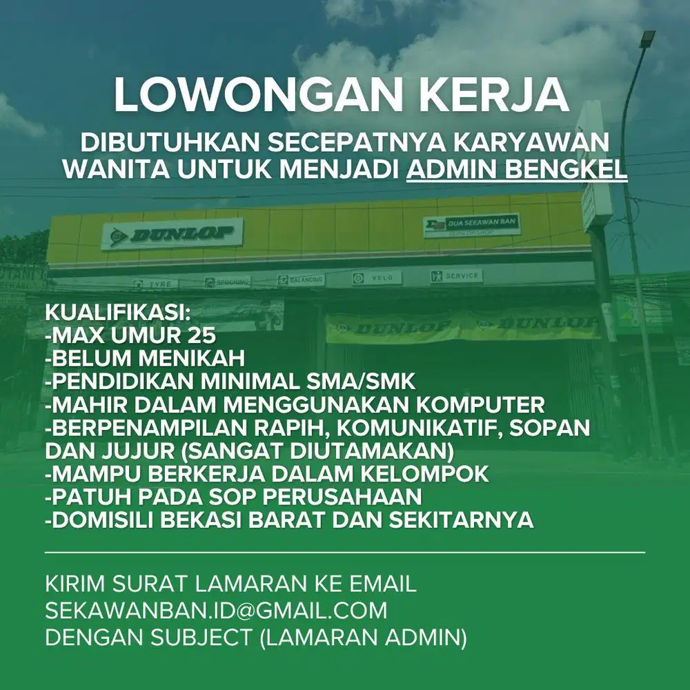DICARI KARYAWAN ADMIN SALES/MEKANIK BENGKEL