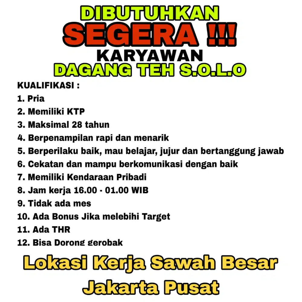 Lowongan kerja jaga teh solo