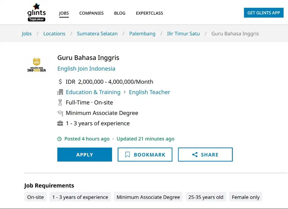 Urgently Need: English Tutor Palembang