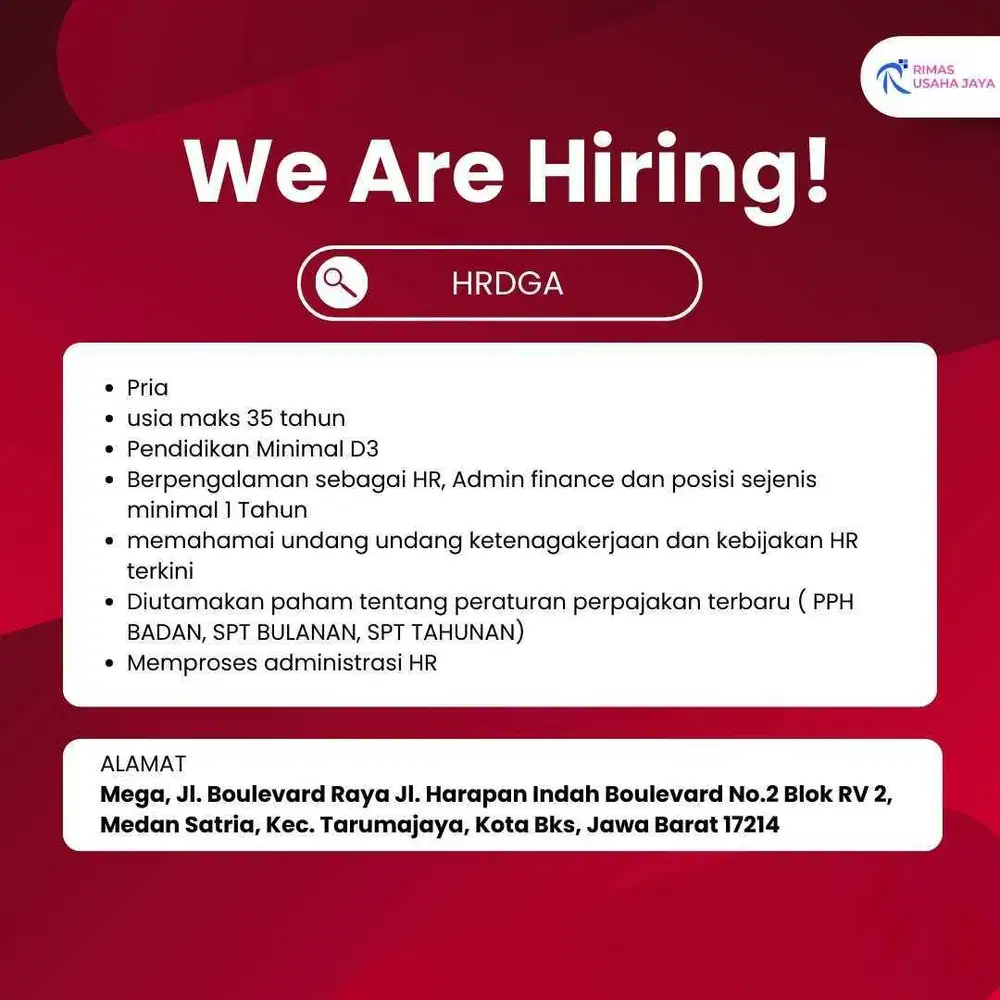 LOWONGAN PEKERJAAN HRDGA