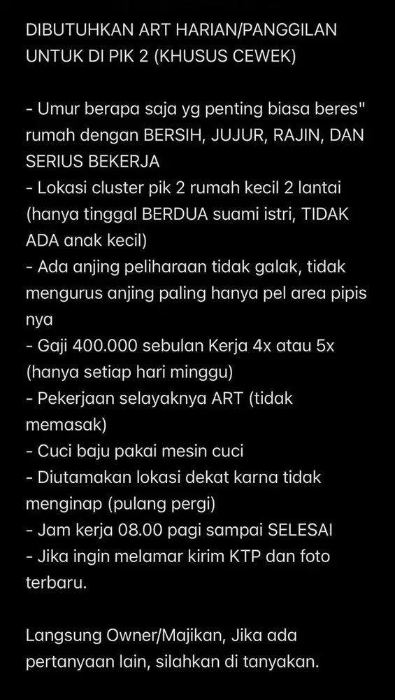 Lowongan kerja ART