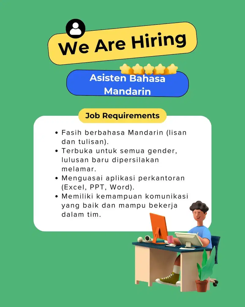 Dibutuhkan Asisten Bahasa Mandarin