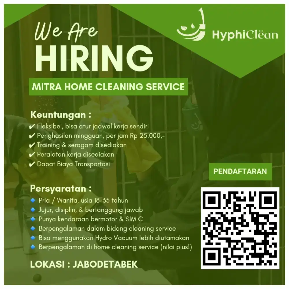 Freelance/Paruh Waktu Panggilan Home Cleaning Service