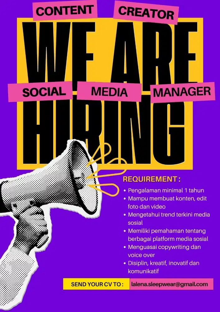 Dibutuhkan konten kreator dan social media manager