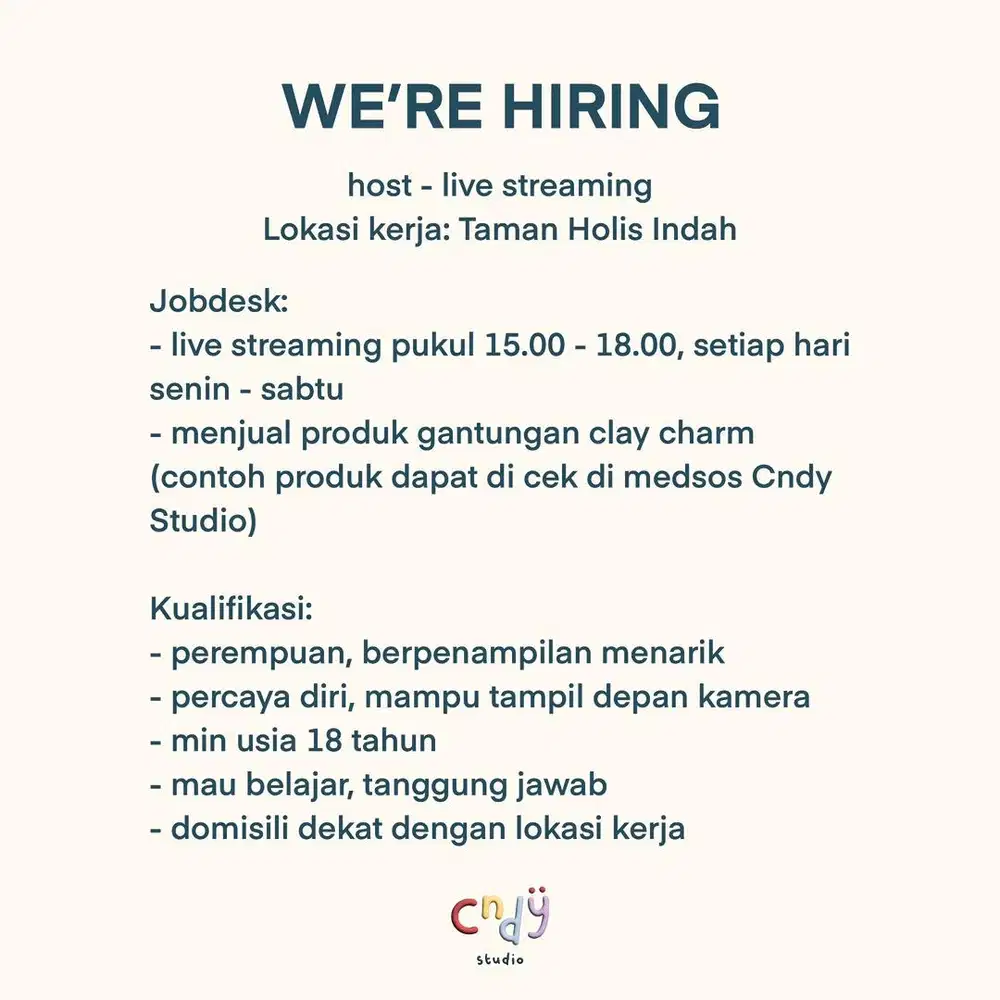 Dibutuhkan segera Host Live Streaming & Crafter