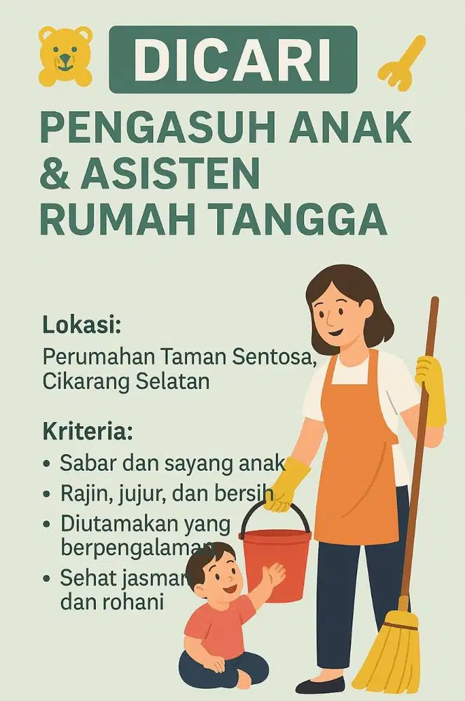 Lowongan Pengasuh Anak dan ART di Cikarang Selatan