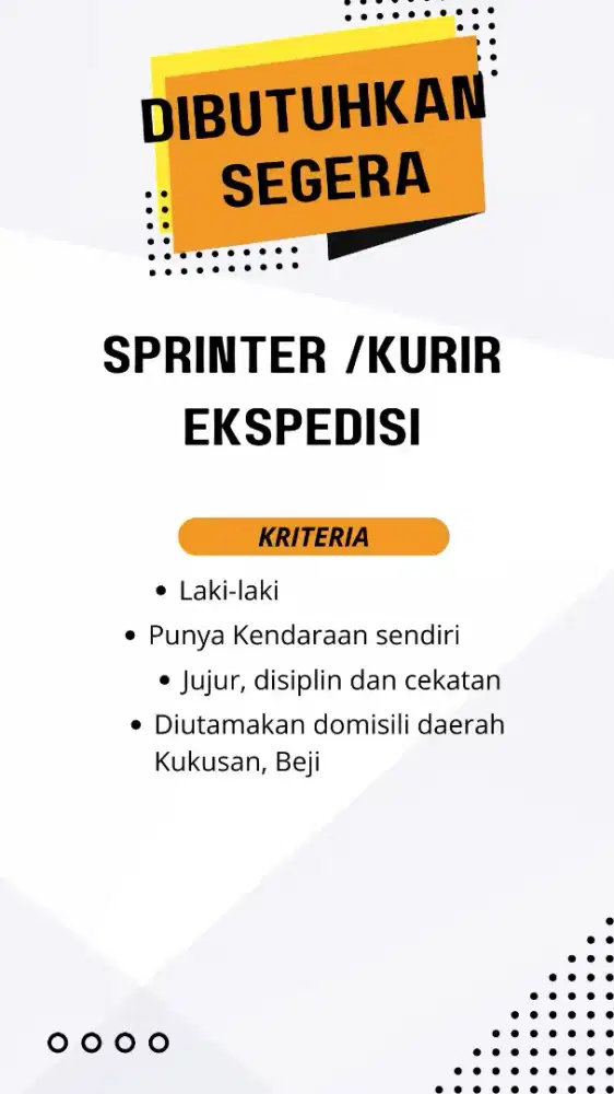 Dibutuhkan Sprinter/Kurir JnT Cargo