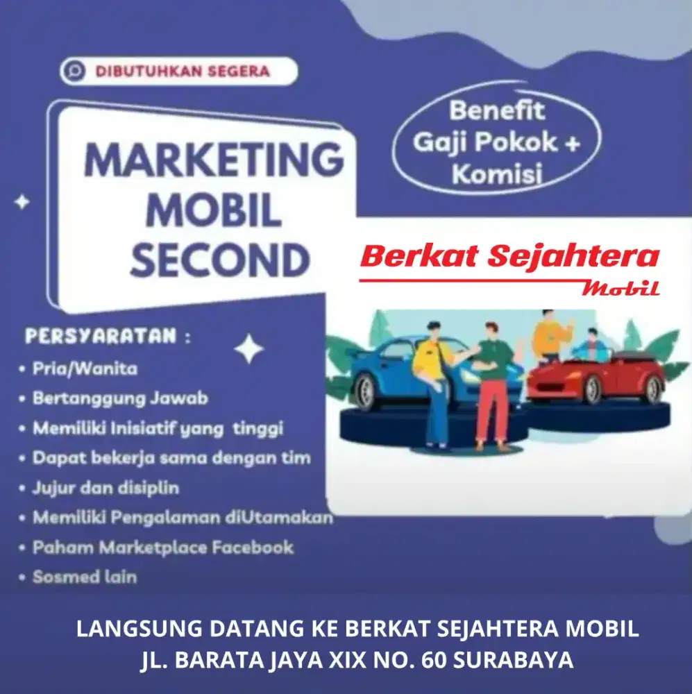 Di buka lowongan sales marketing mobil second