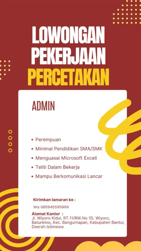 Lowongan kerja admin dan desain grafis
