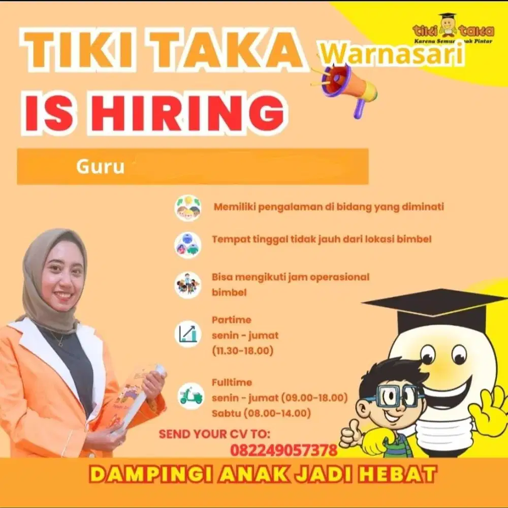 Dibutuhkan segera tenaga pengajar (GURU BIMBEL)