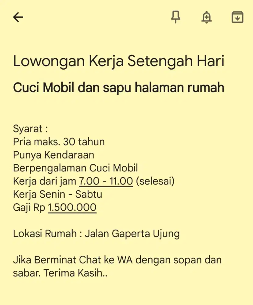 Kerja CUCI MOBIL setengah hari