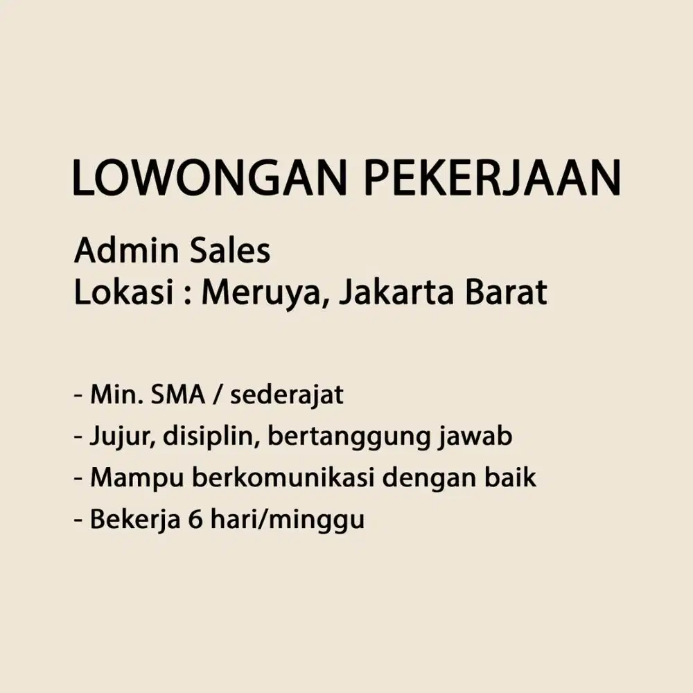 Lowongan Admin Sales Staff