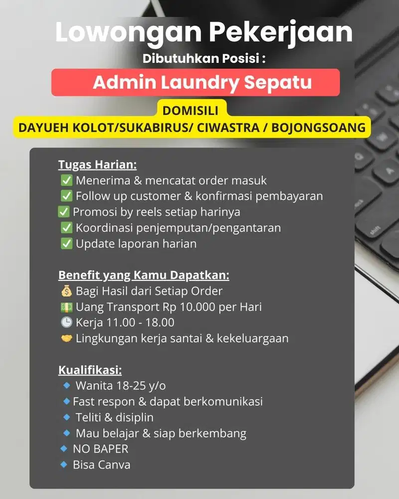 Loker admin laundry sepatu