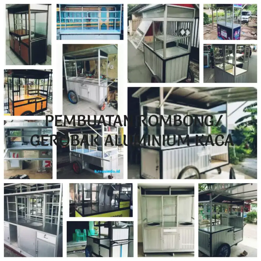 Pembuatan gerobak/rombong Aluminium kaca