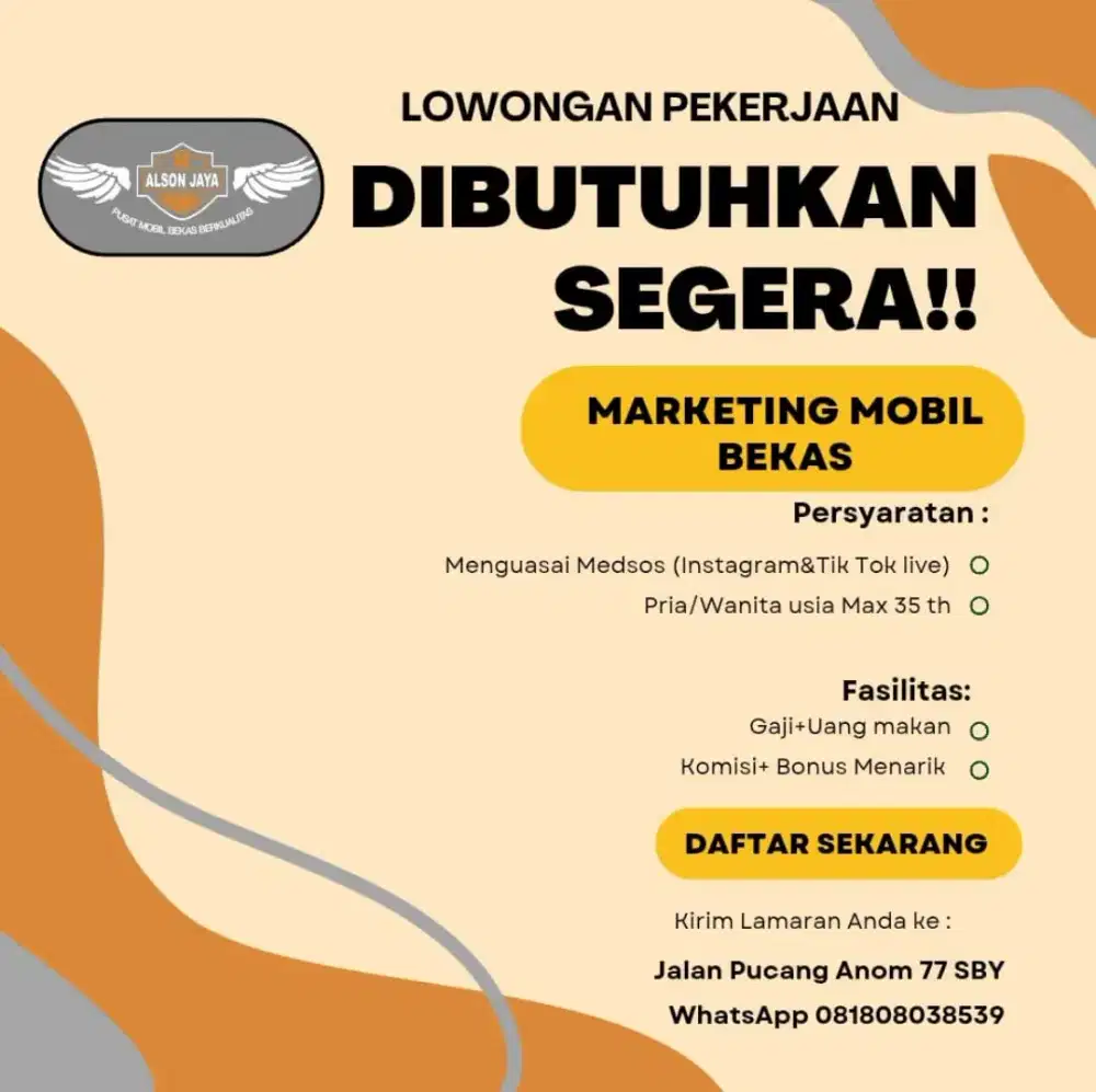 Di Cari Marketing/Sales Mobil Bekas Bisa Medsos