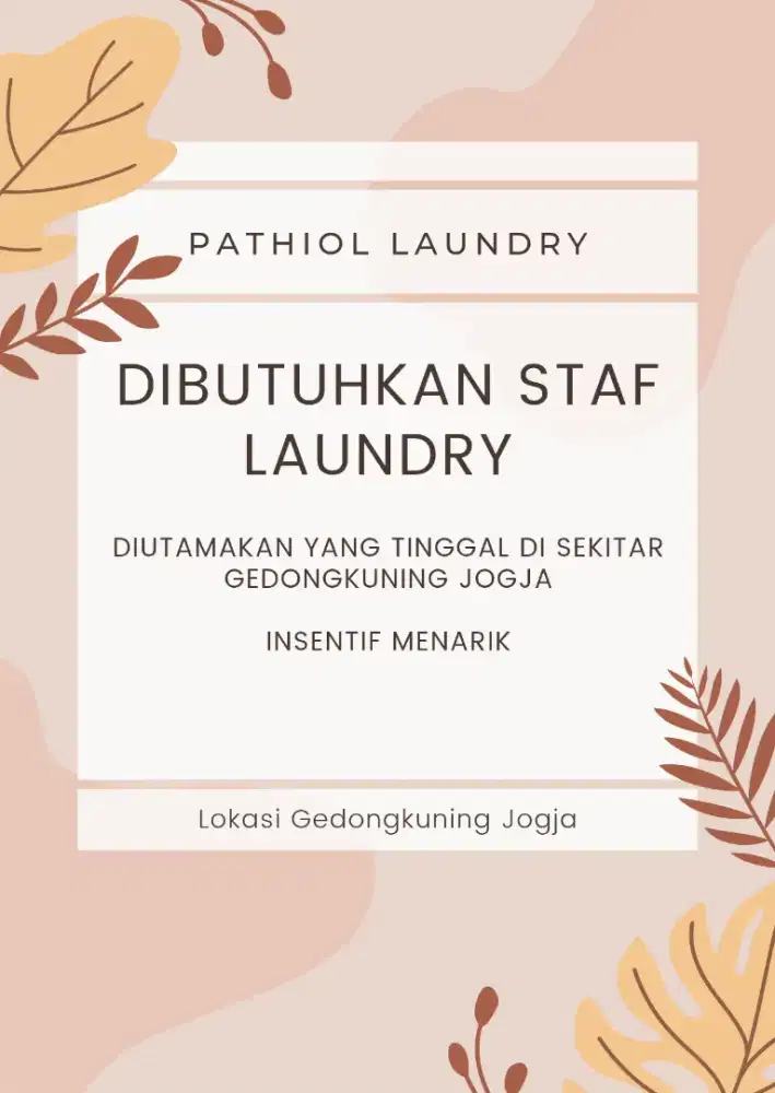 Dibutuhkan staf laundry