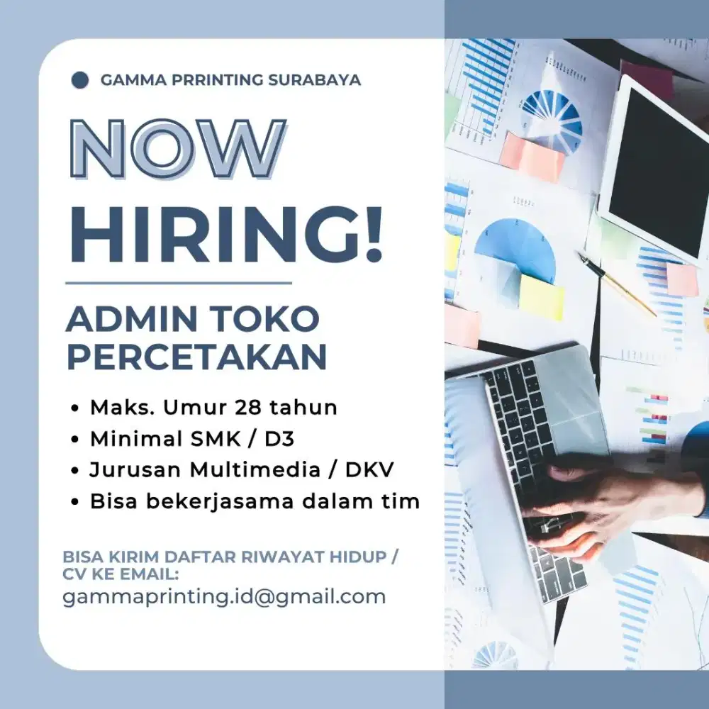 DIBUTUHKAN ADMIN ONLINE SHOP PERCETAKAN