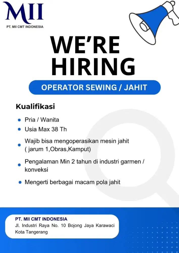 LOWONGAN KERJA OPERATOR SEWING/JAHIT