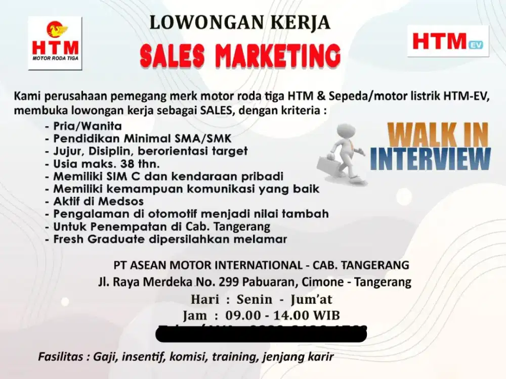 LOWONGAN KERJA HTM MOTOR RODA TIGA SALES MARKETING