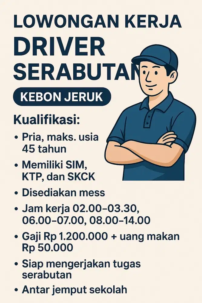 DIBUTUHKAN DRIVER/SOPIR OPERASIONAL