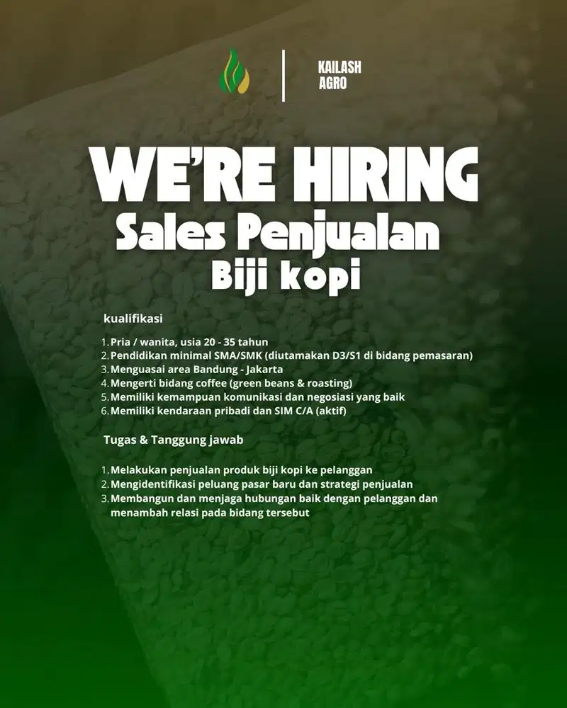Loker Sales Kopi! Punya SIM & Jago Nego? Langsung Lamar!