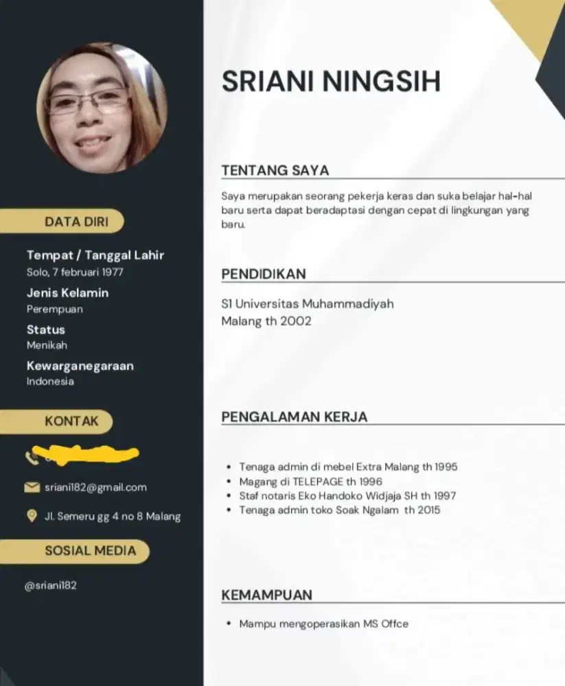 Cari kerja posisi admin dan sejenisnya wilayah malang saja