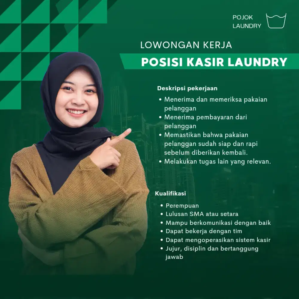 Di cari karyawan posisi kasir laundry lokasi Kedonganan Jimbaran