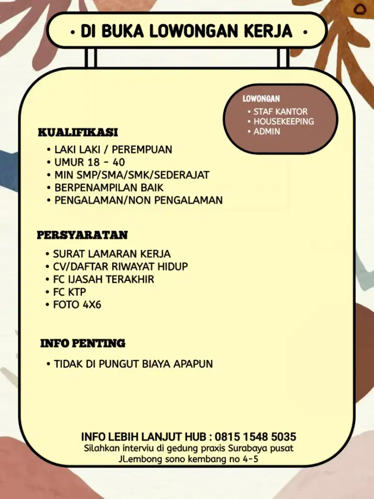 Dibutuhkan pria dan wanita