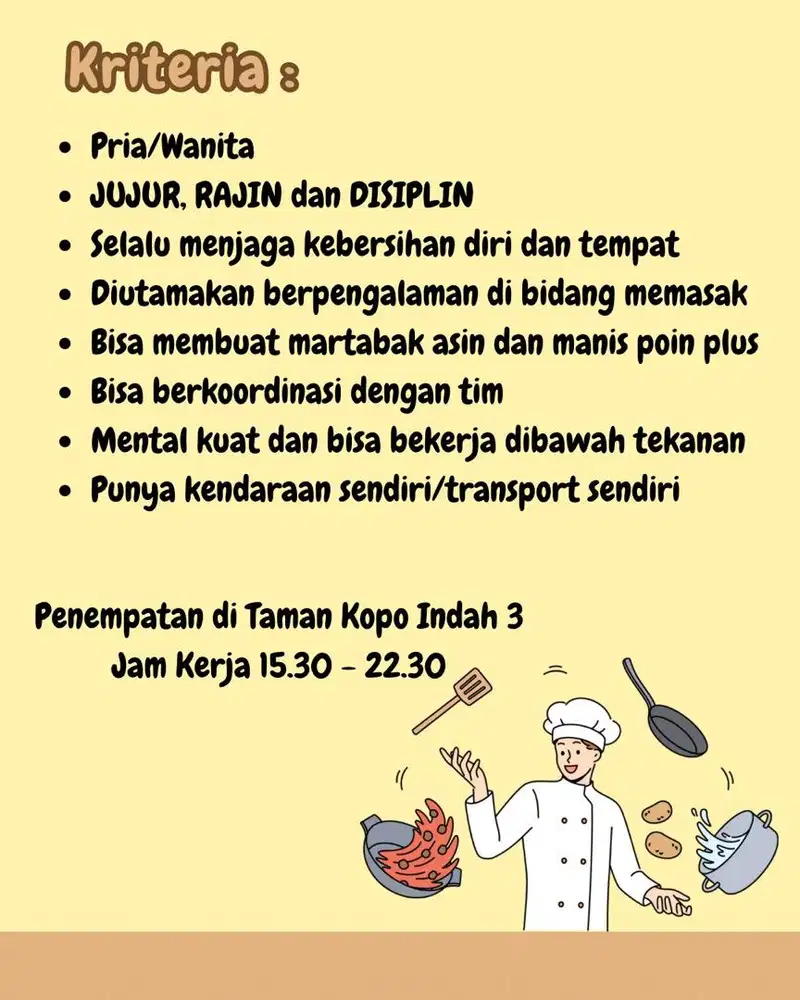 Loker Jaga Stand Juru Masak Martabak