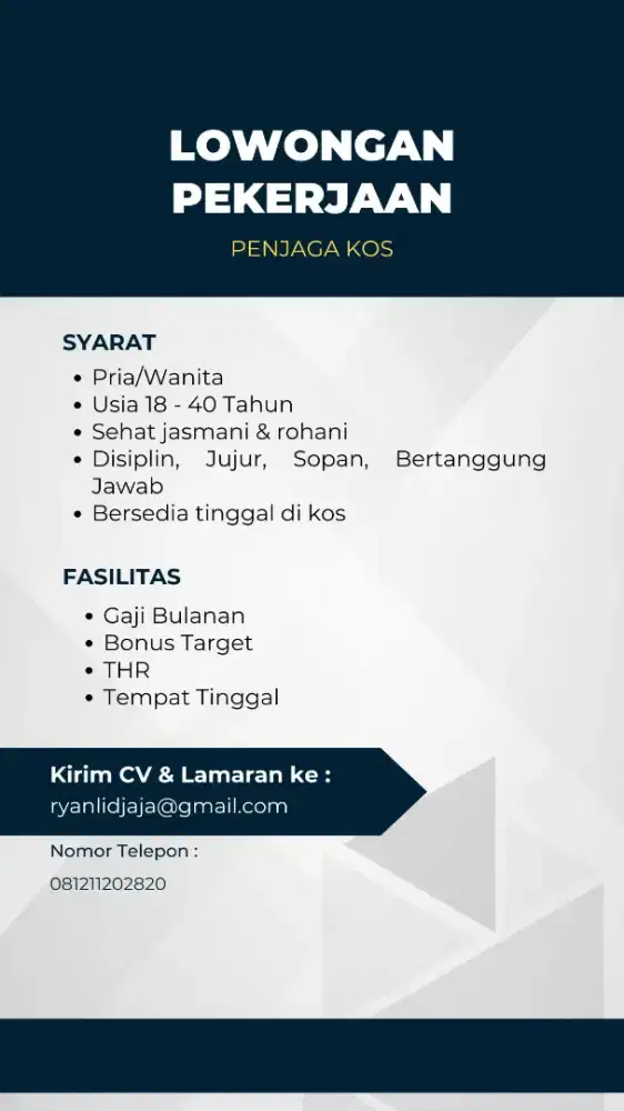 Dibutuhkan Cepat Penjaga Kos Ekslusif Di PJMI Bintaro