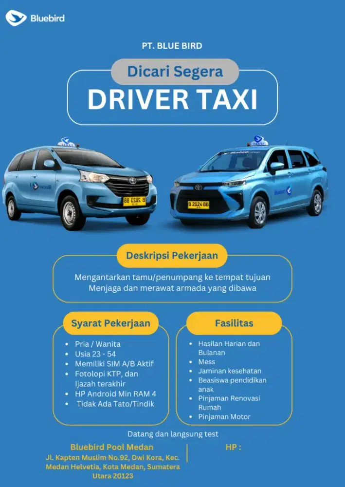 Loker Driver Taksi Bluebird Medan