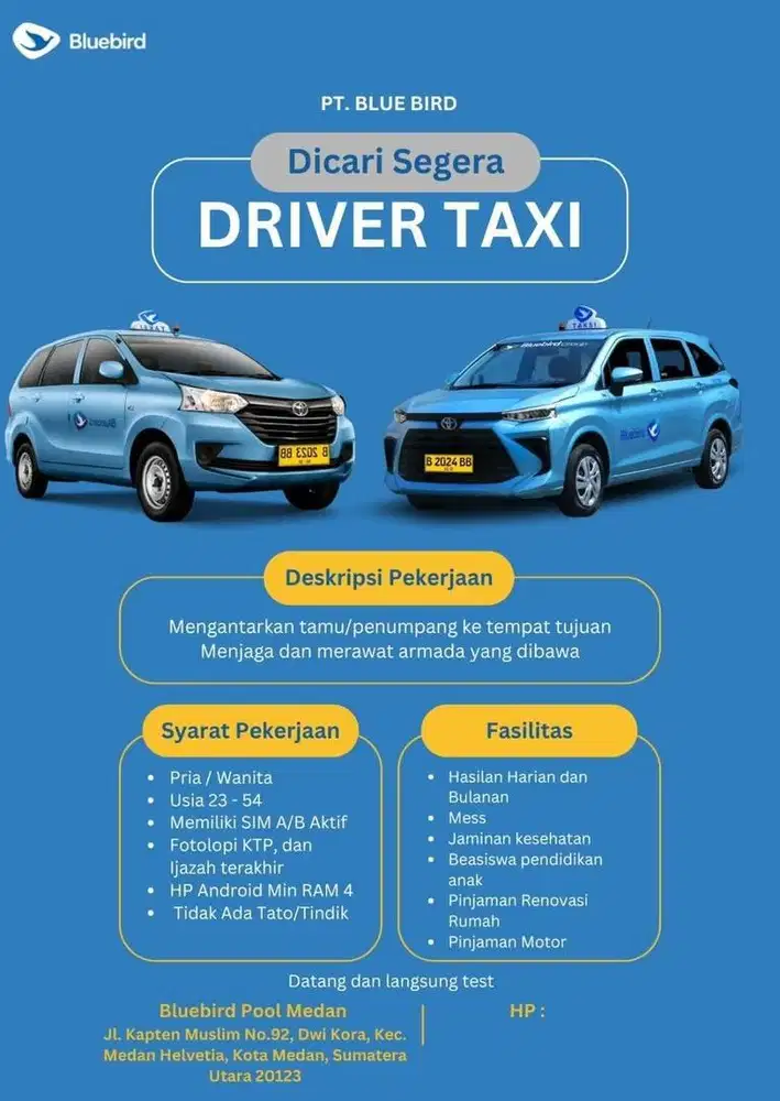 Lowongan kerja driver bluebird