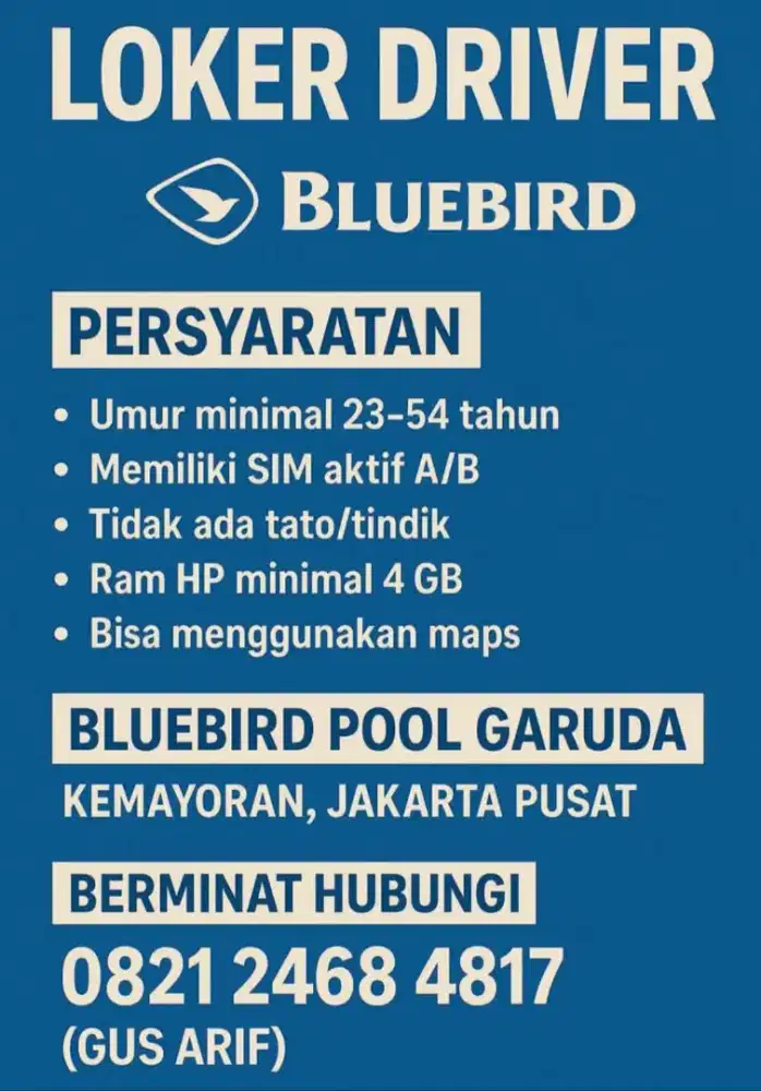 LOWONGAN PENGEMUDI BLUEBIRD
